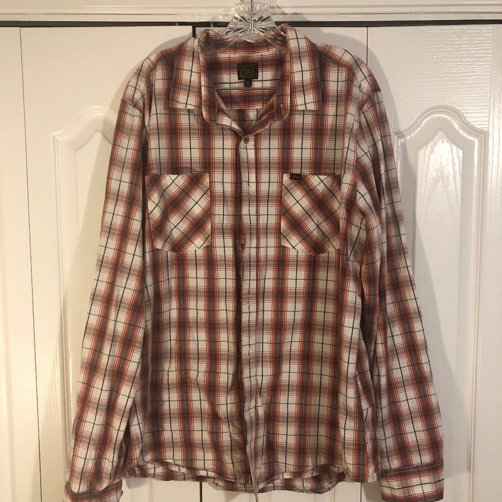 Obey - XL Burnt Orange, Navy Casual Button Up